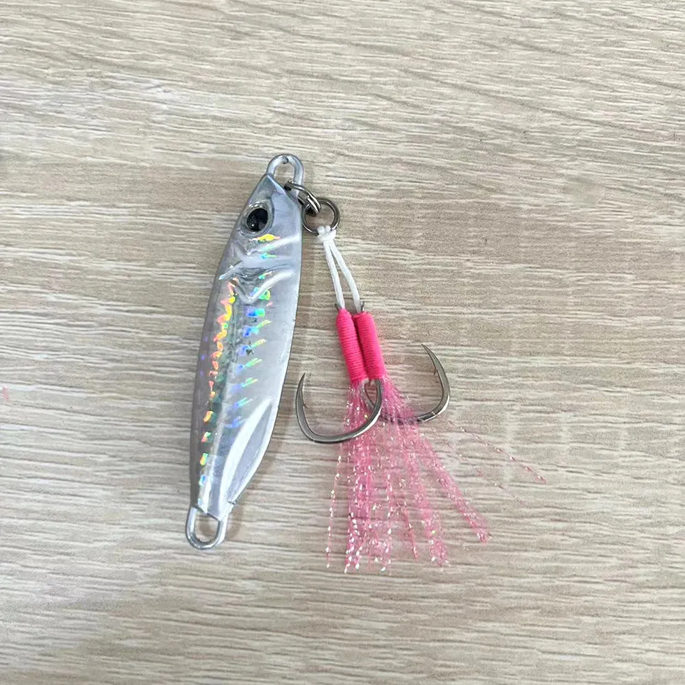 10 Pairs Metal Jig Assist Hook Pink Double Hooks Thread Feather Carbon Steel