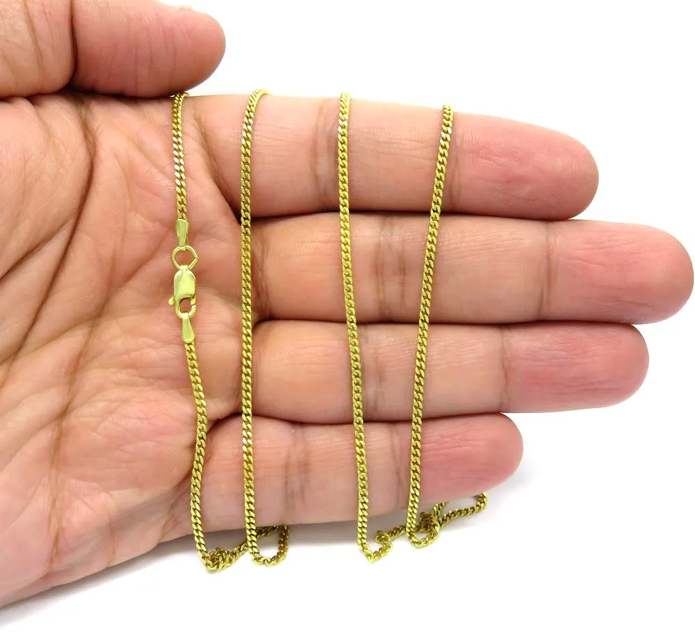 10K Yellow Gold 2mm Solid Miami Cuban Gourmette Curb Link Chain