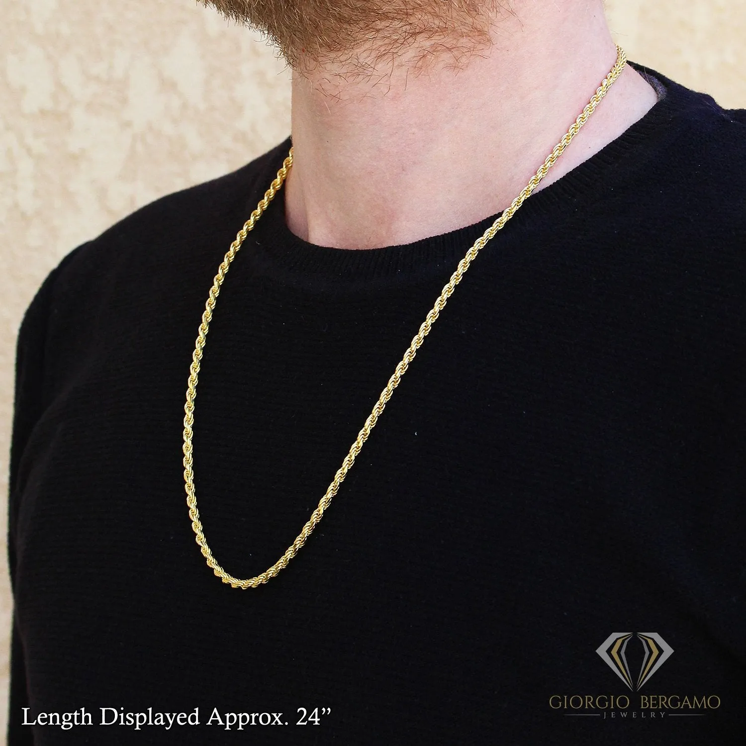10K Yellow Gold 4mm Solid Rope Diamond Cut Chain