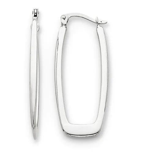 14 Karat White Gold Elongated Rectangular Hoop Earrings