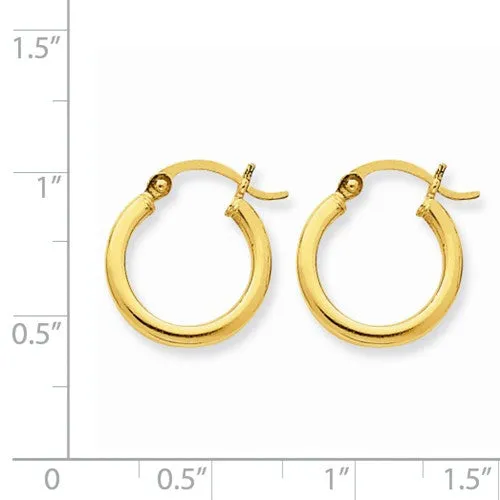 14 Karat Yellow Gold 2mm 3/4 inch Hoop Earrings