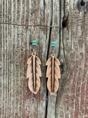 14089 Tooled Leather Feather & Stone Earring