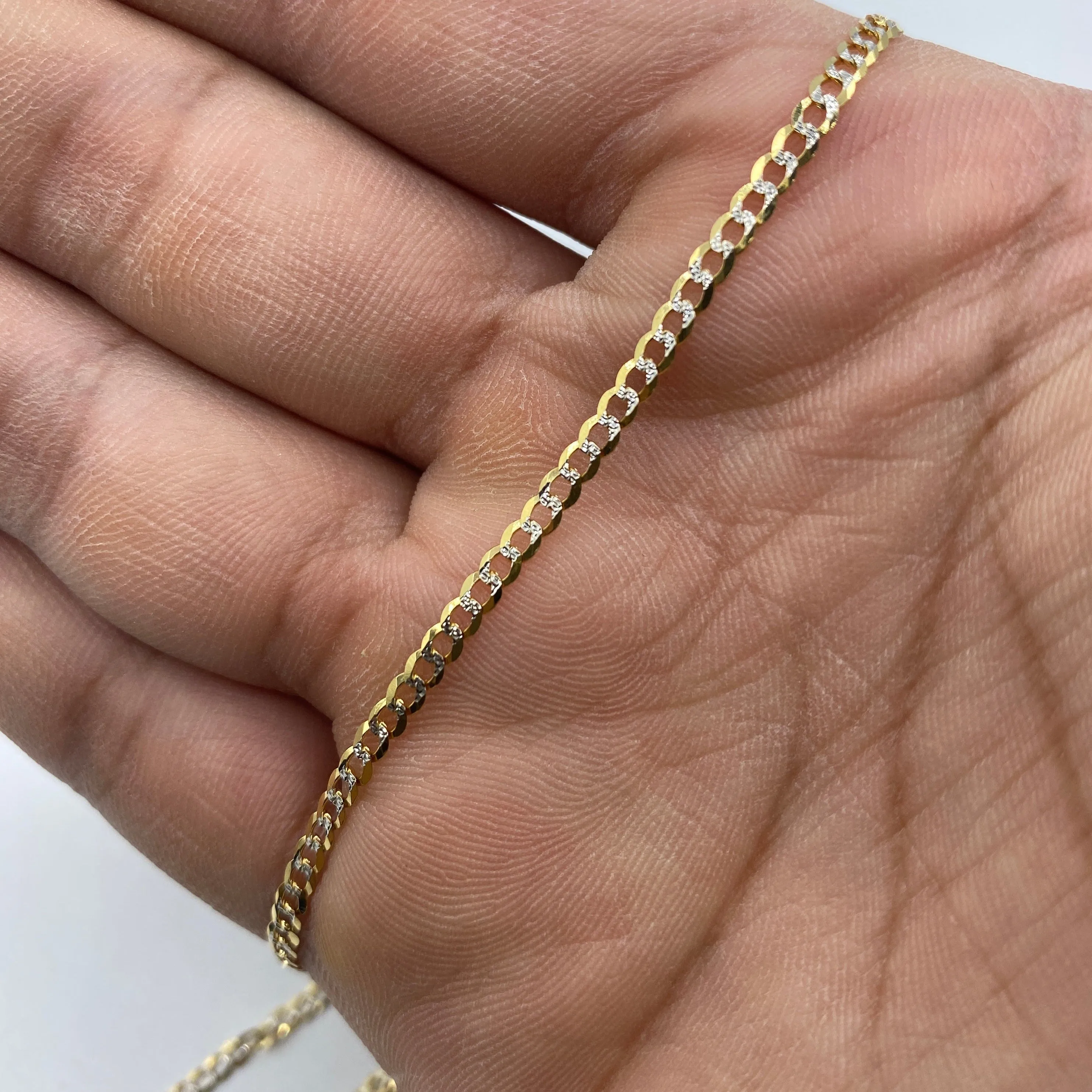 14K 2.5MM Two-Tone Flat Cuban Link Chain 26"