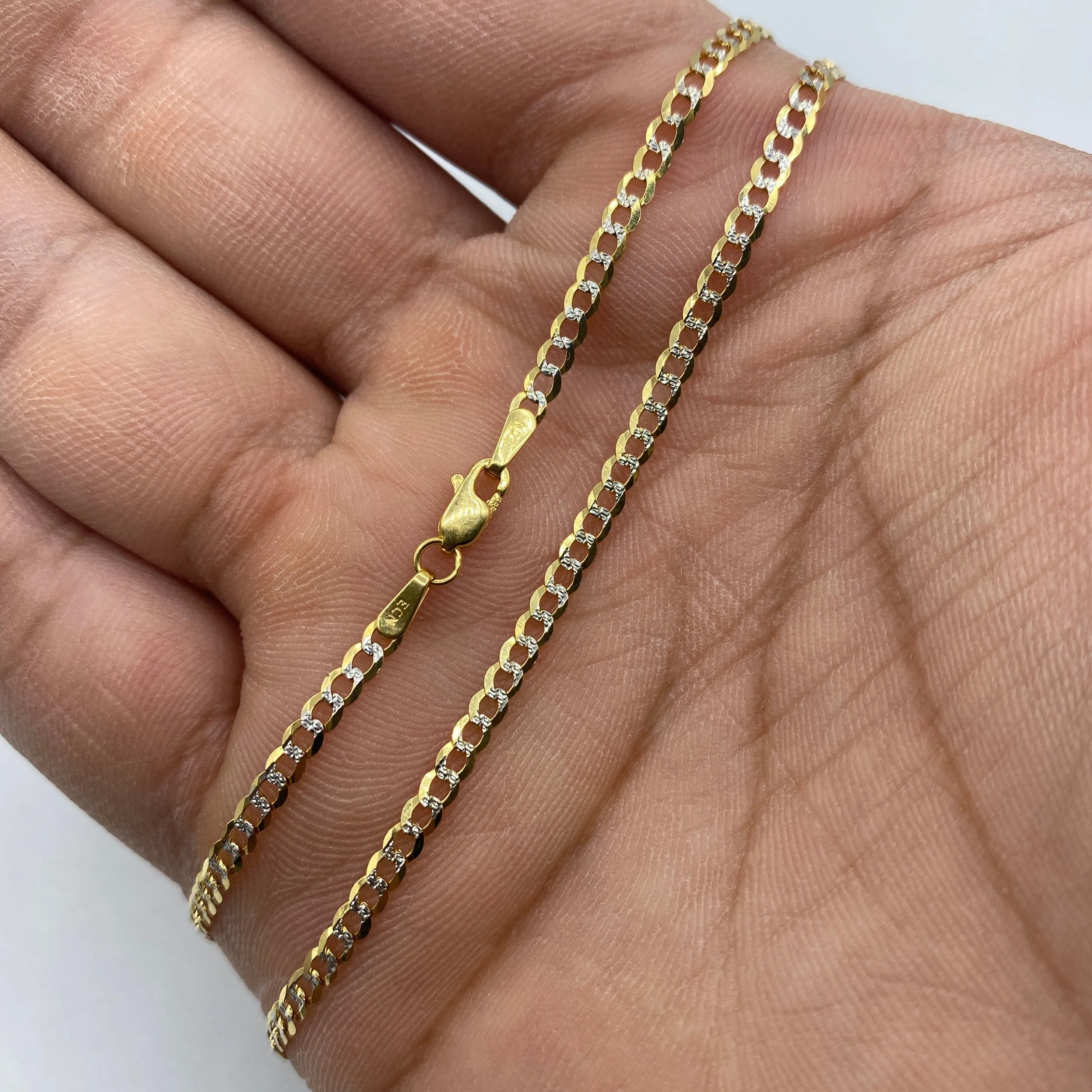 14K 2.5MM Two-Tone Flat Cuban Link Chain 26"