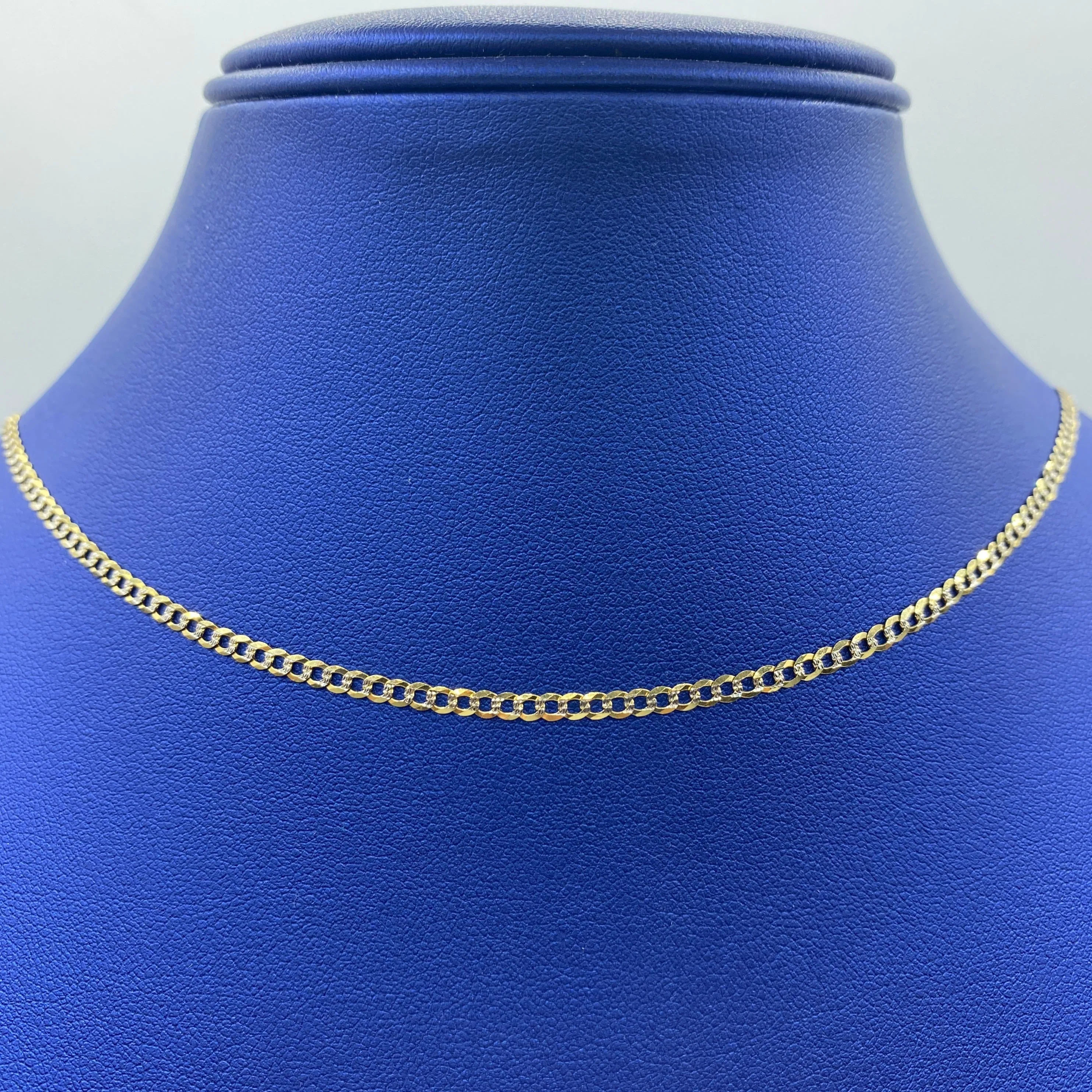 14K 2.5MM Two-Tone Flat Cuban Link Chain 26"