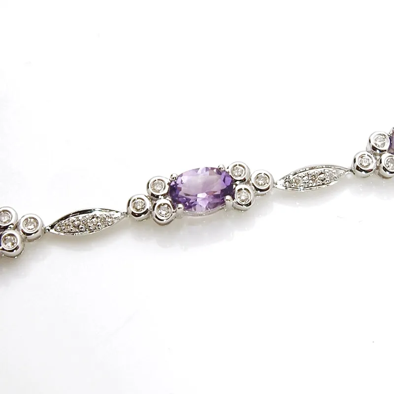 14k White Gold Amethyst and Diamond Bracelet
