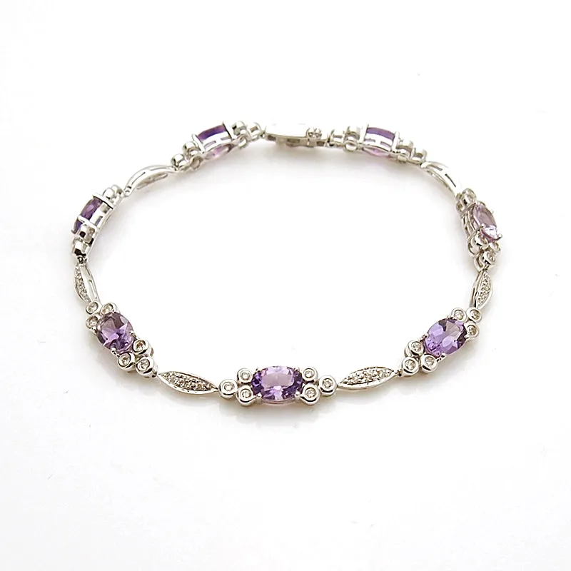 14k White Gold Amethyst and Diamond Bracelet