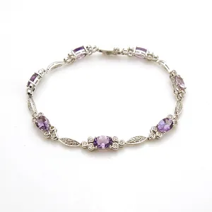 14k White Gold Amethyst and Diamond Bracelet