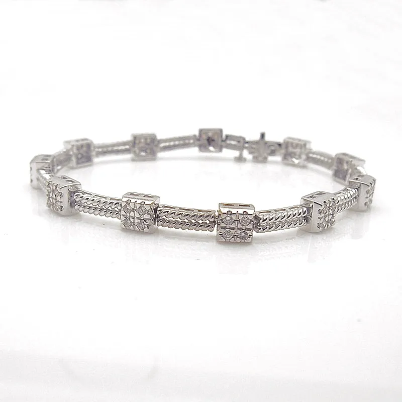 14k White Gold Diamond Station Bracelet