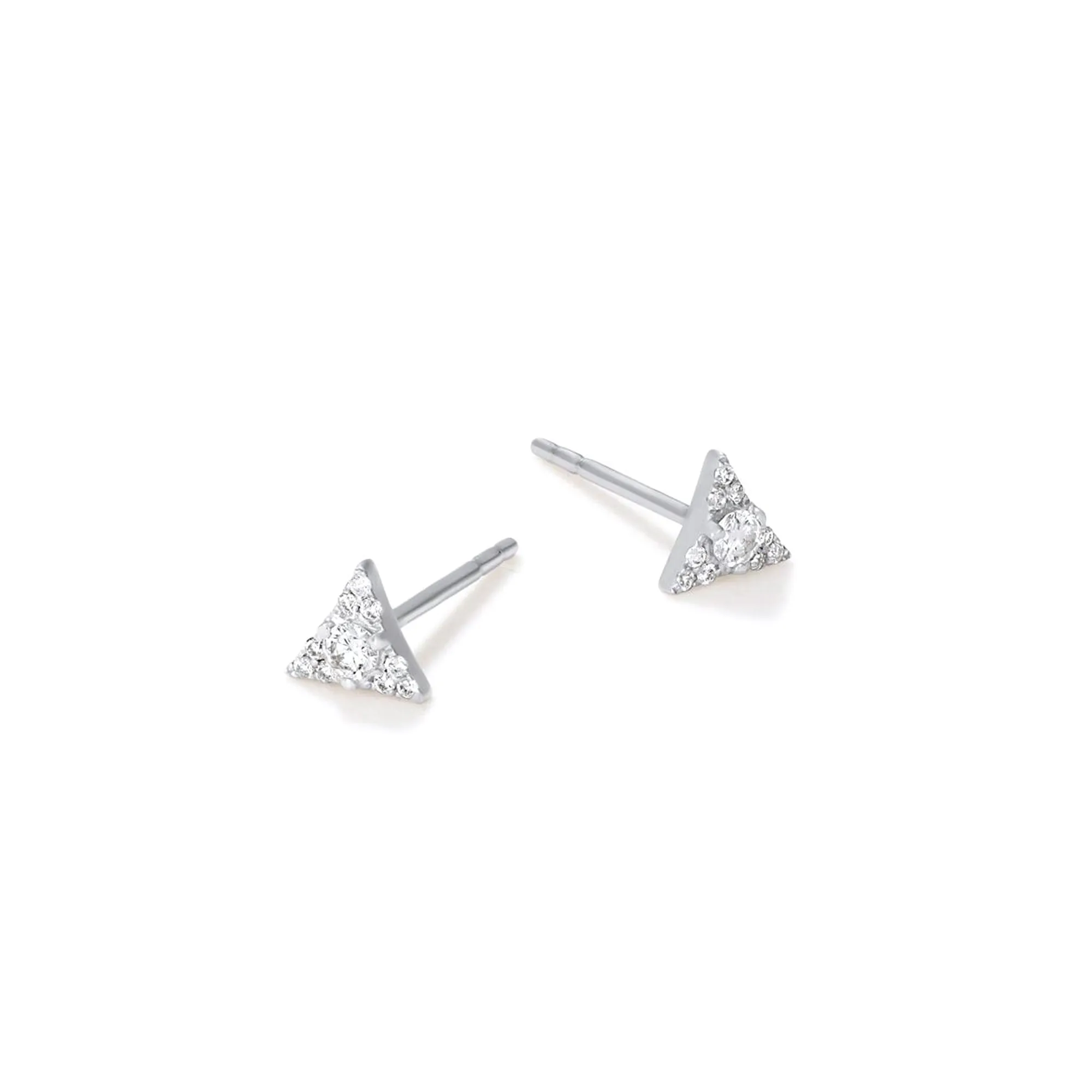 14K White Gold Stud Earrings with Triangle Pavé Diamonds