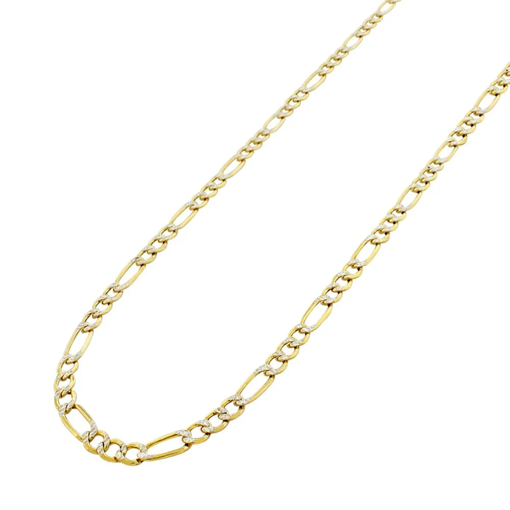 14K Yellow Gold 3mm Hollow Figaro Diamond Cut Pave Link Chain