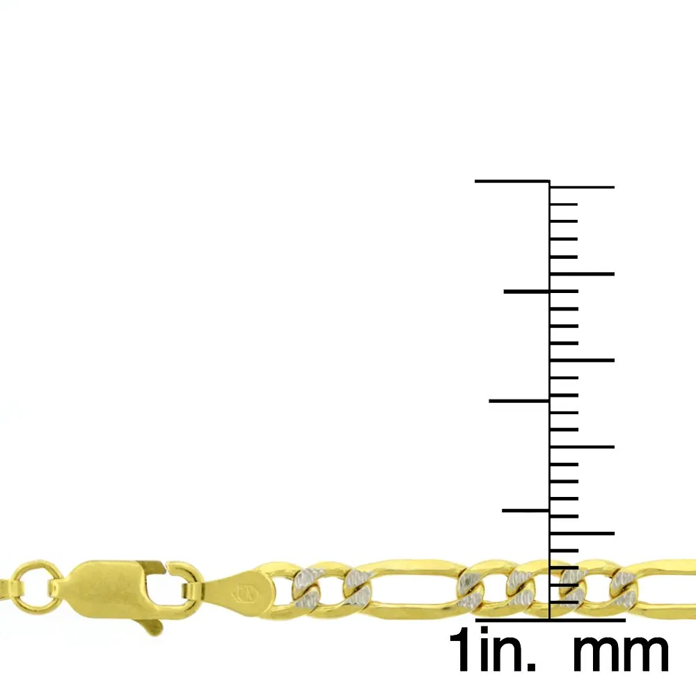 14K Yellow Gold 3mm Hollow Figaro Diamond Cut Pave Link Chain