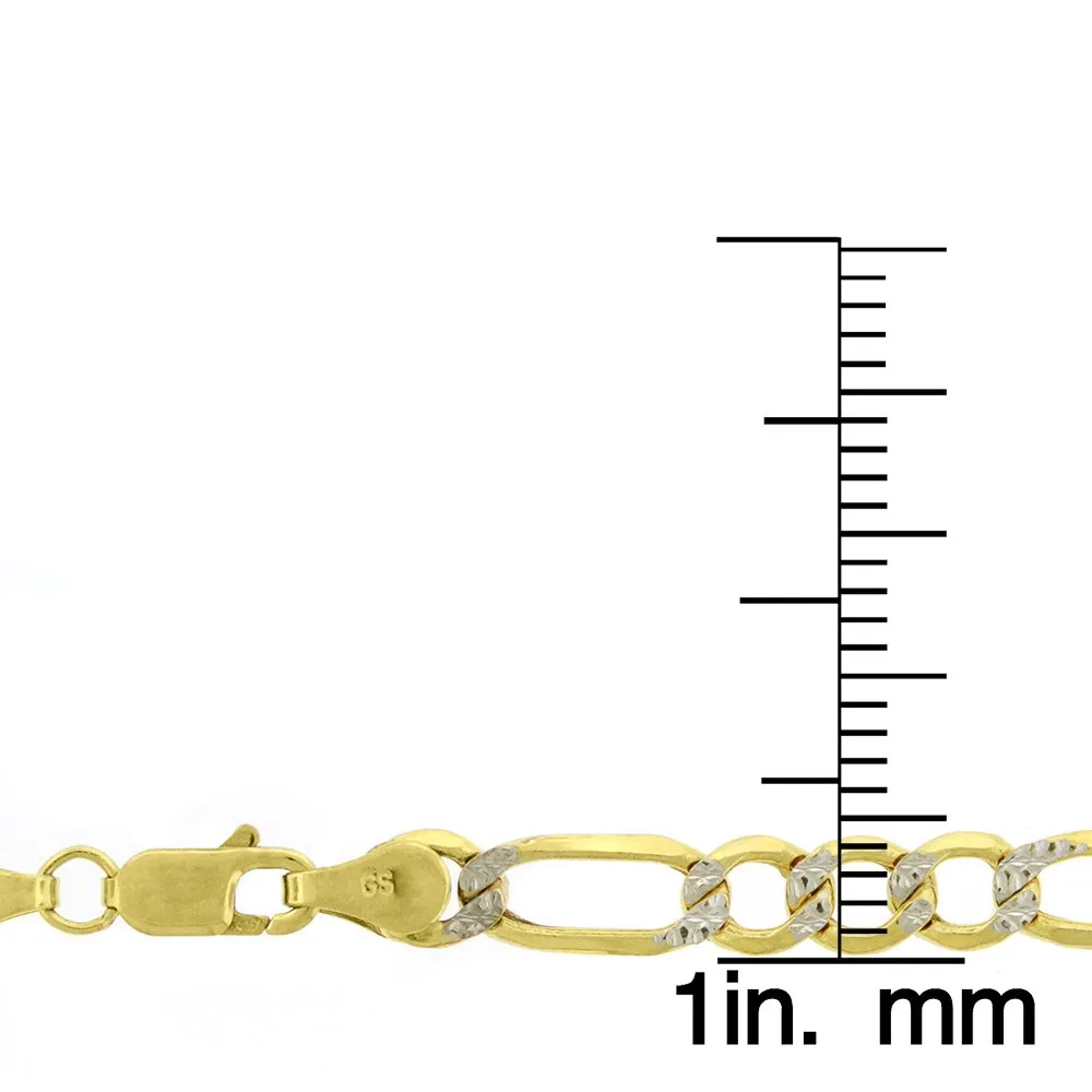 14K Yellow Gold 4.5mm Hollow Figaro Diamond Cut Pave Link Chain