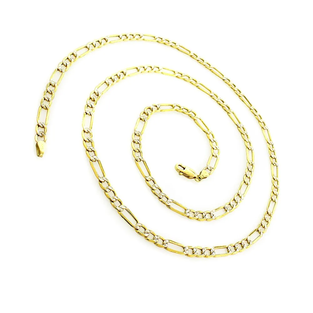 14K Yellow Gold 4.5mm Hollow Figaro Diamond Cut Pave Link Chain