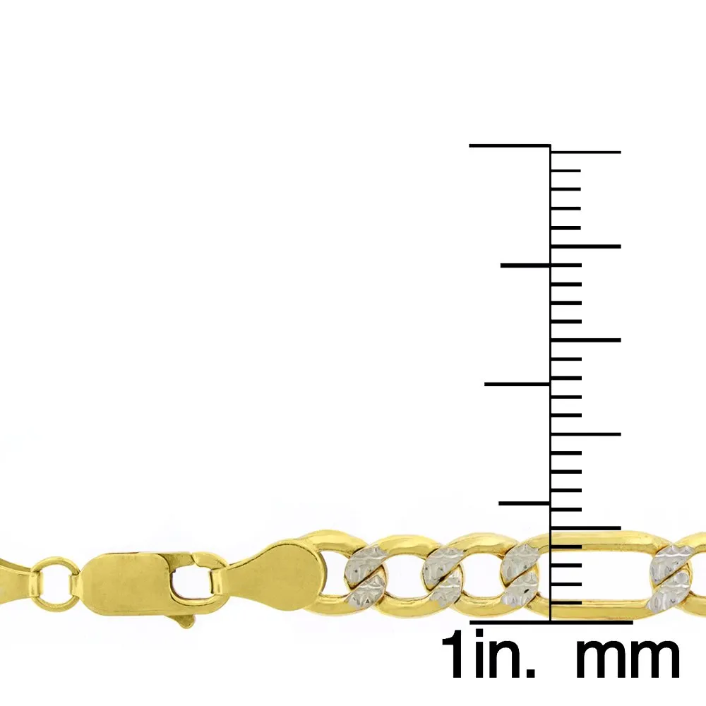 14K Yellow Gold 5mm Hollow Figaro Diamond Cut Pave Link Chain