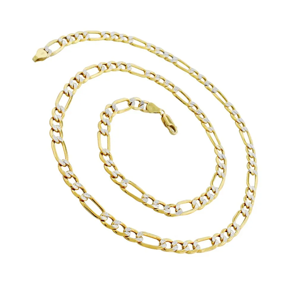 14K Yellow Gold 5mm Hollow Figaro Diamond Cut Pave Link Chain