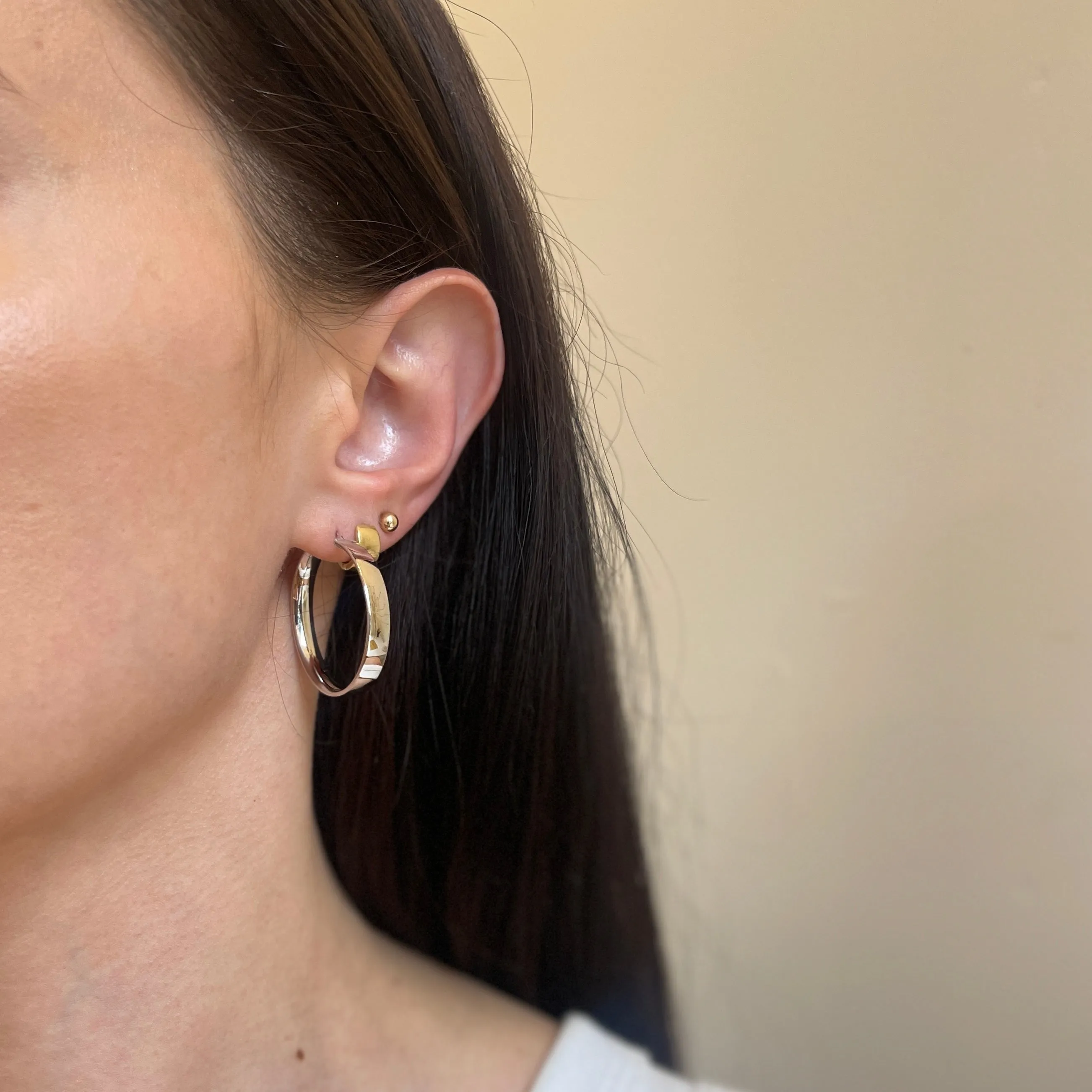 14KT White Gold 5mm Round Tube Hoop Earrings 29mm