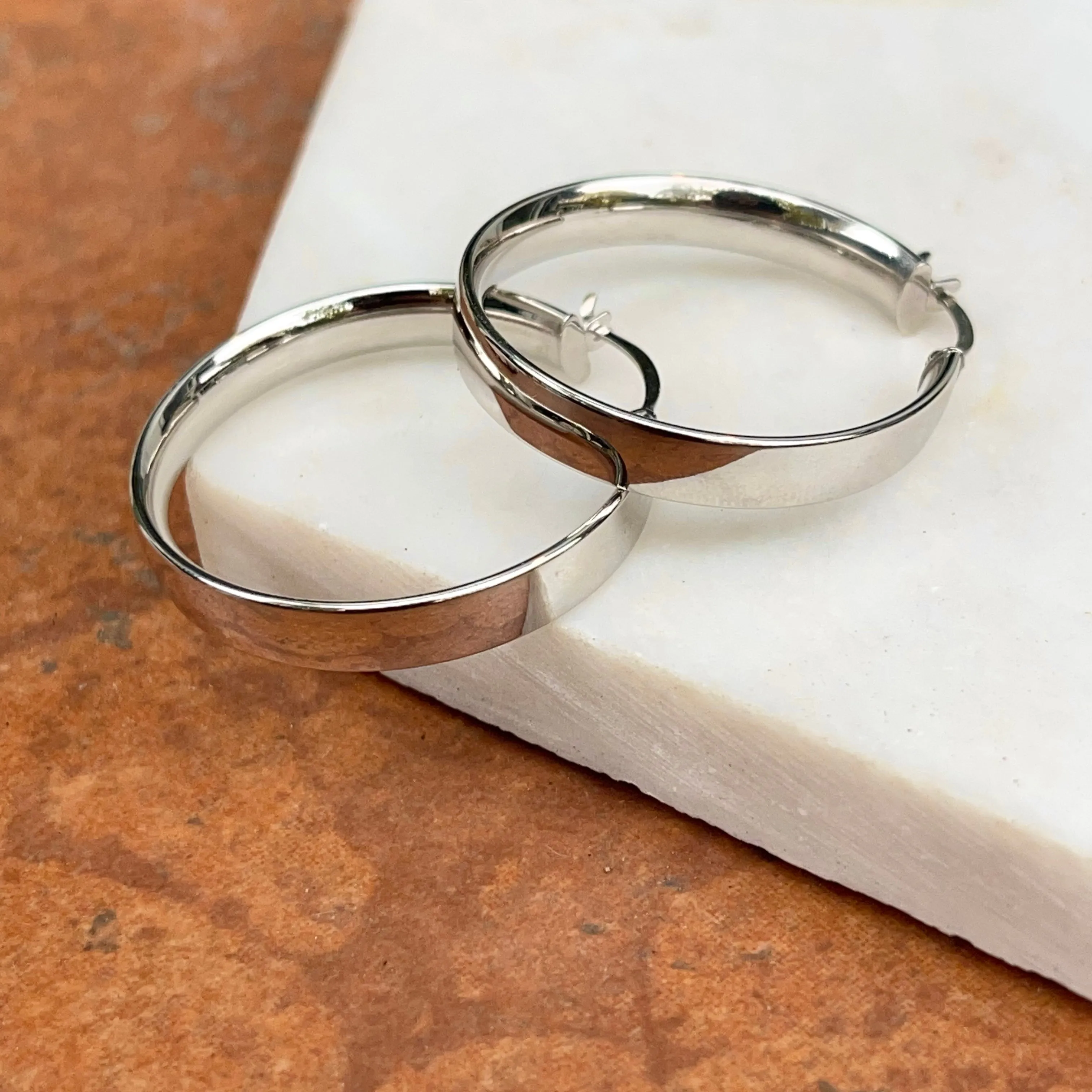 14KT White Gold 5mm Round Tube Hoop Earrings 29mm
