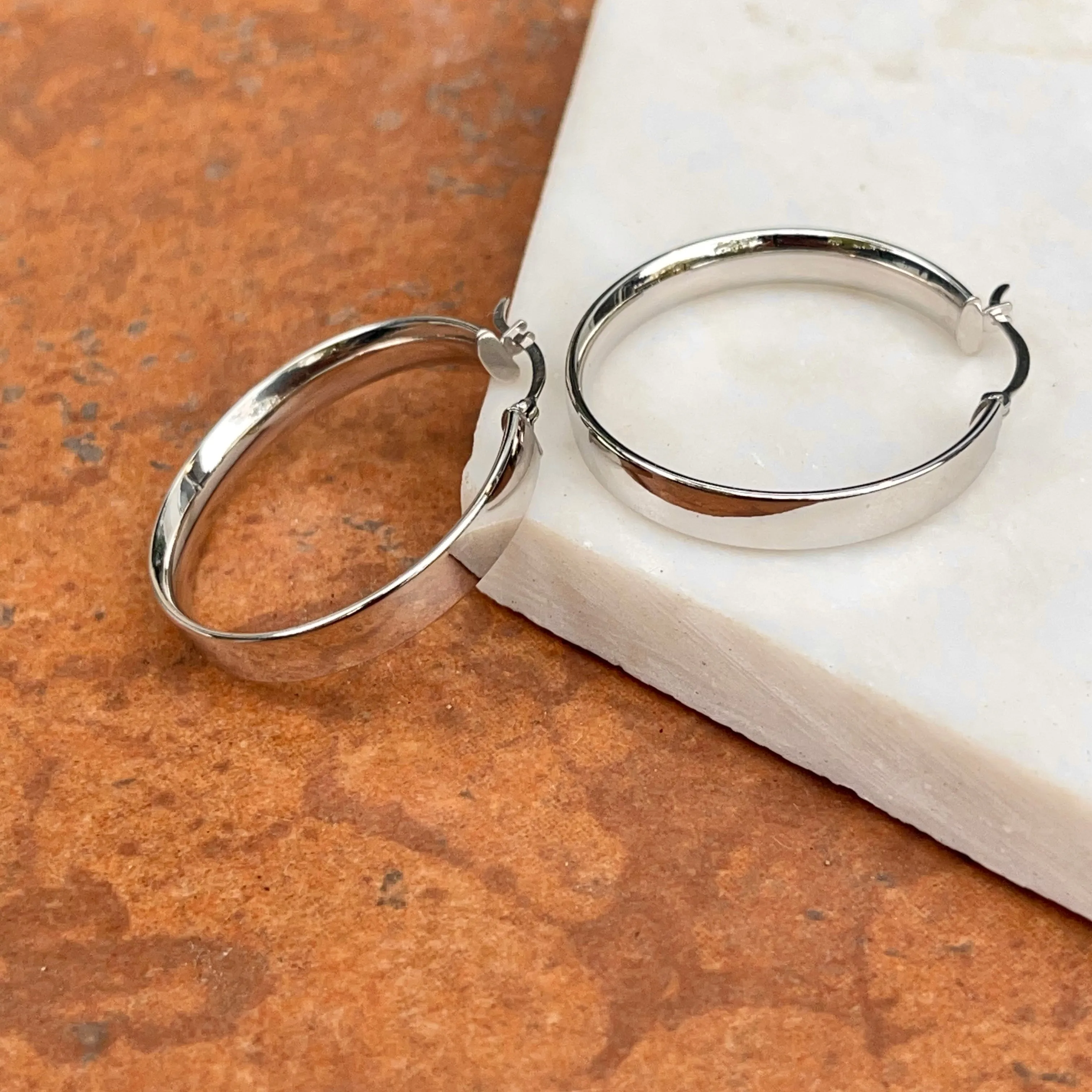 14KT White Gold 5mm Round Tube Hoop Earrings 29mm