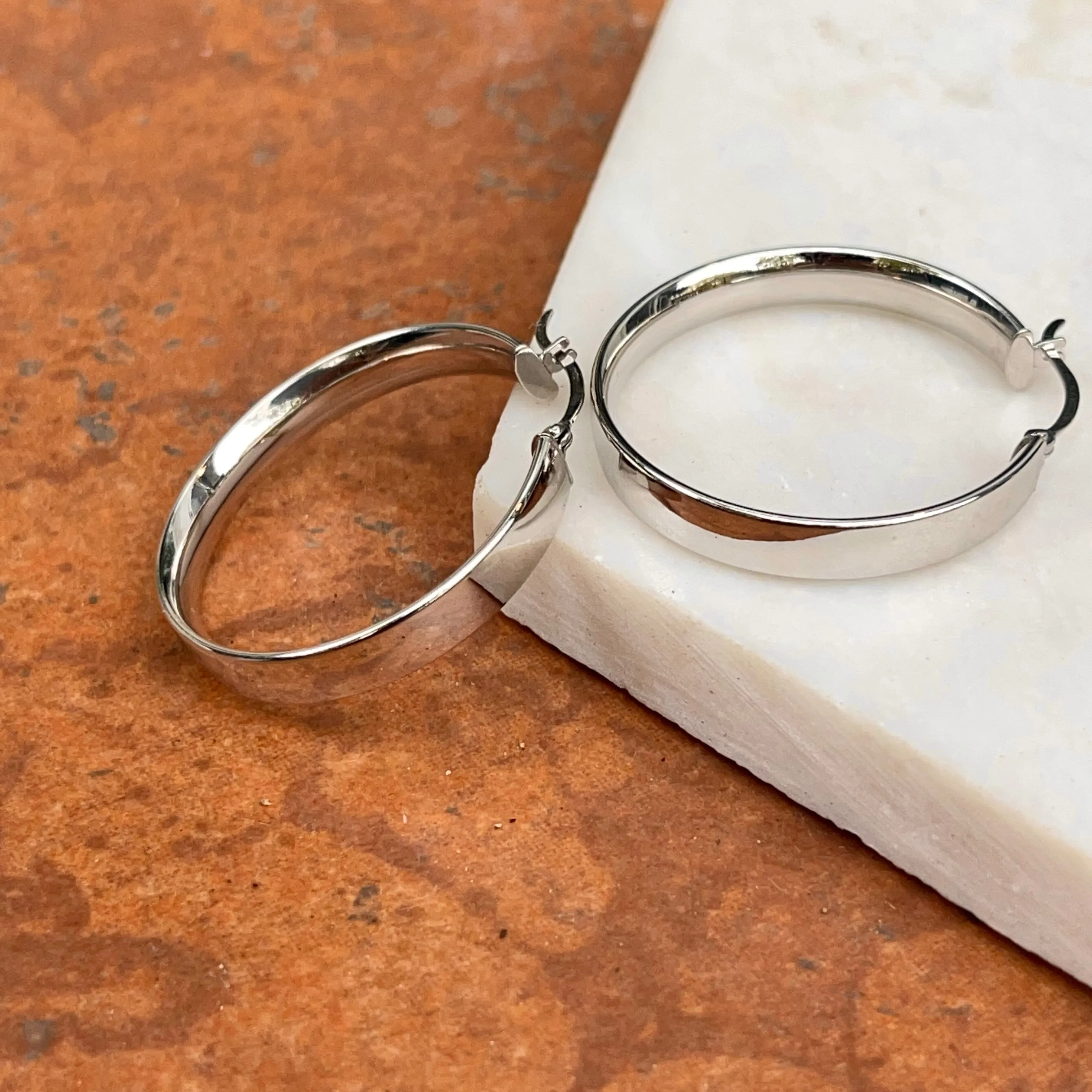 14KT White Gold 5mm Round Tube Hoop Earrings 29mm