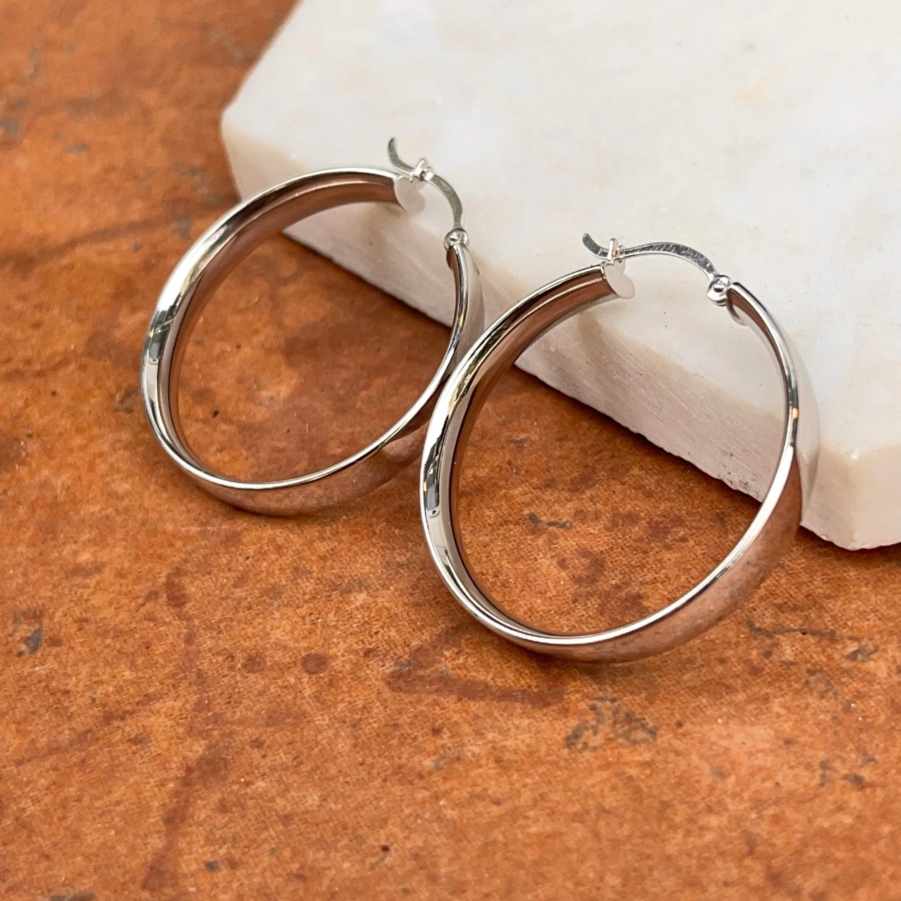 14KT White Gold 5mm Round Tube Hoop Earrings 29mm