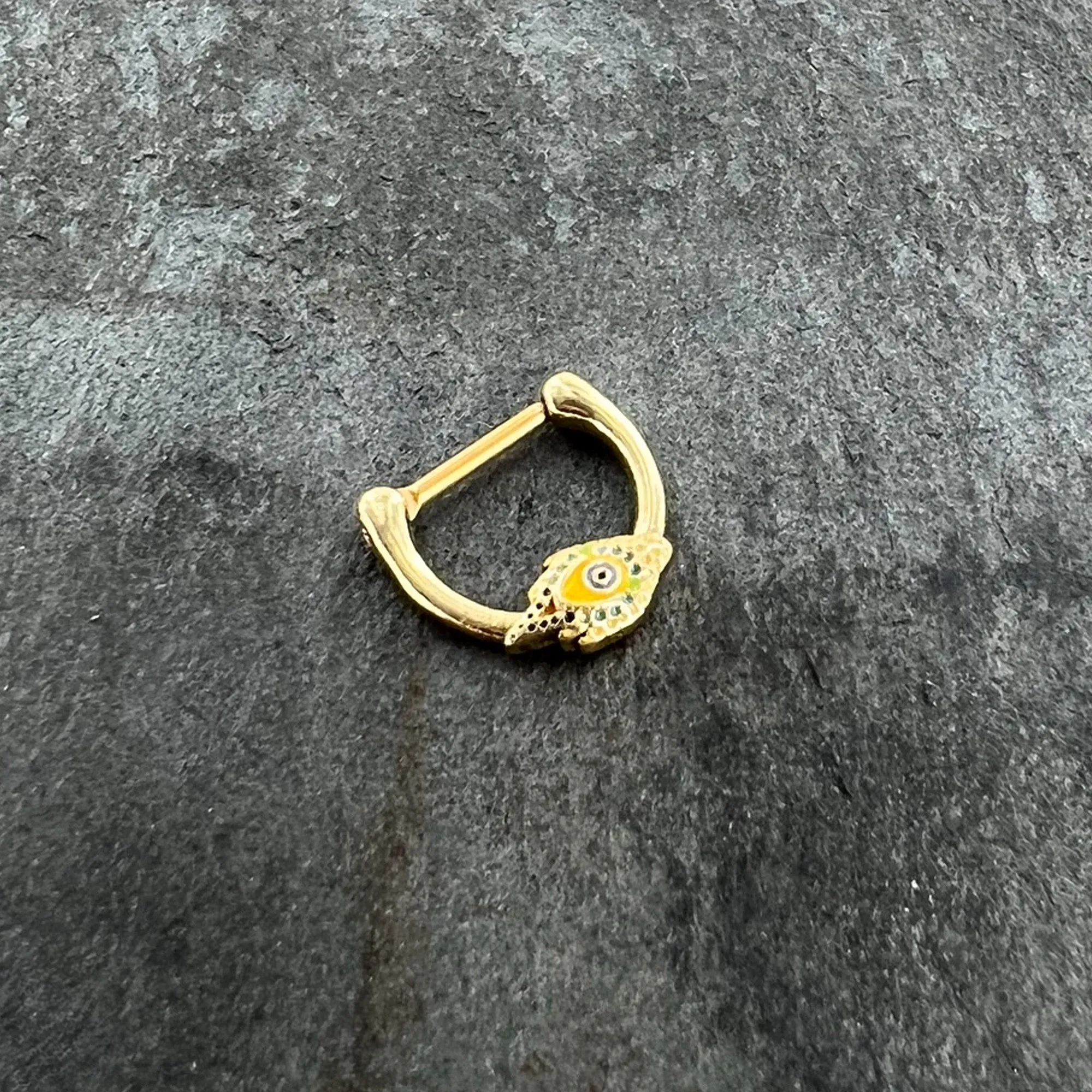 16 Gauge 3/8 Gold Tone Bold Peacock Feather Cartilage Clicker