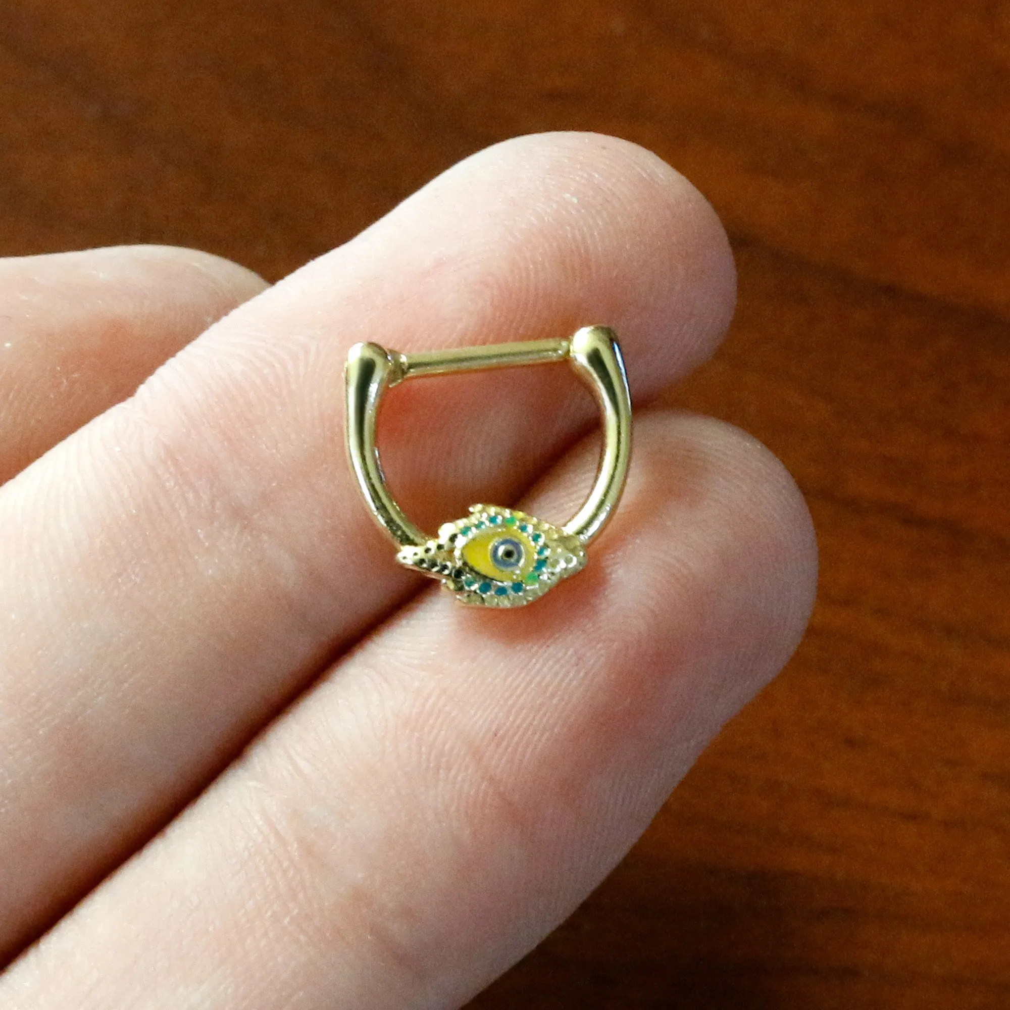 16 Gauge 3/8 Gold Tone Bold Peacock Feather Cartilage Clicker
