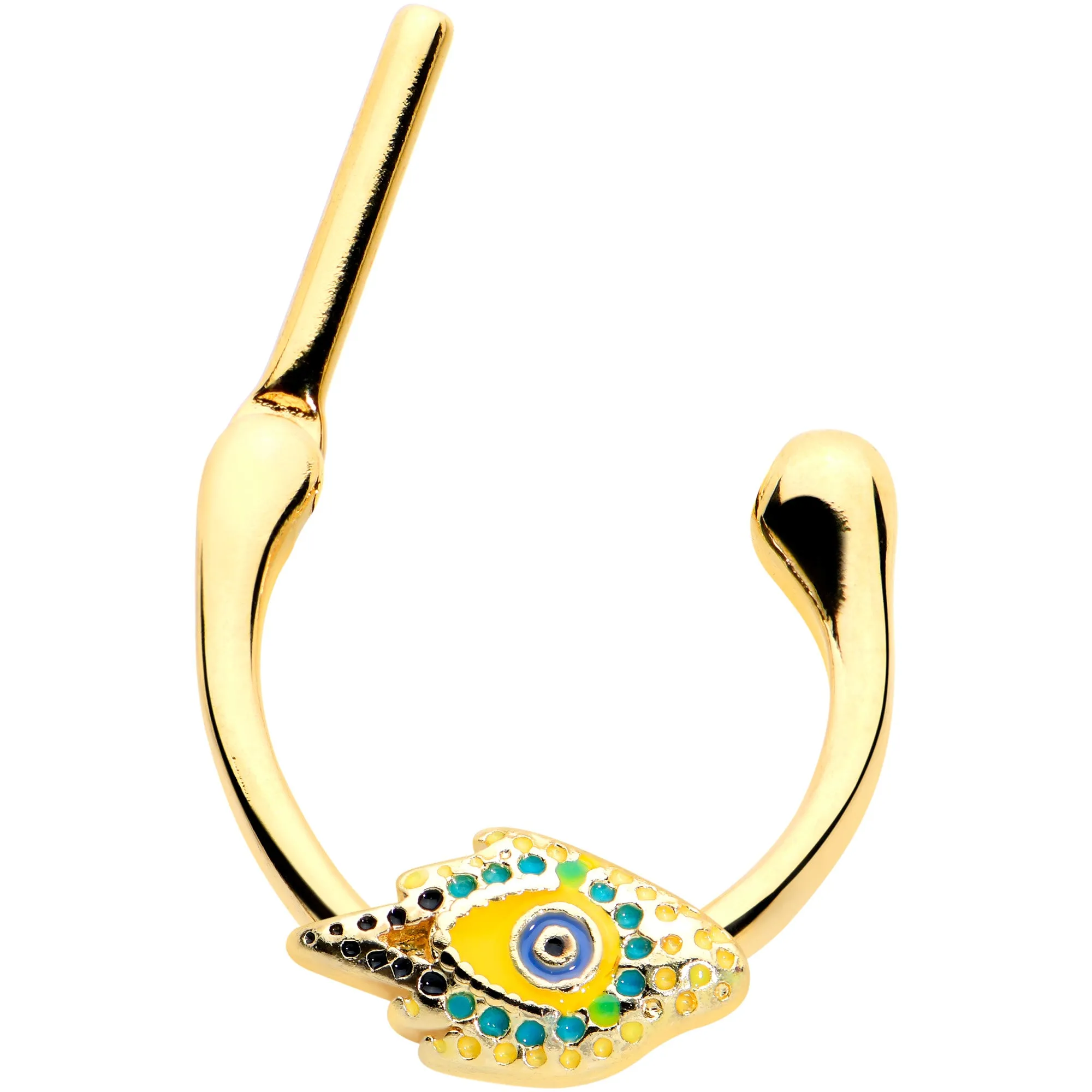 16 Gauge 3/8 Gold Tone Bold Peacock Feather Cartilage Clicker