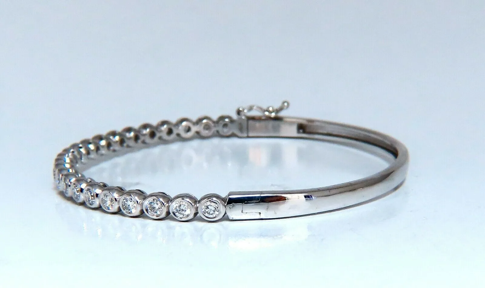 1.63ct Natural Round Diamonds Bezel Flush Set Bangle Bracelet 14 Karat