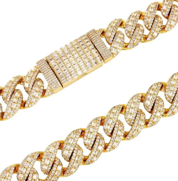 18MM .925 Silver Emerald Cut Moissanite Diamond Cuban 27.5Ct Chain