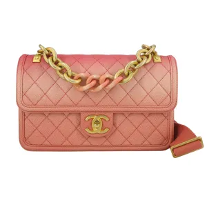 19C Sunset On The Sea Medium Flap Bag in Coral Pink Caviar