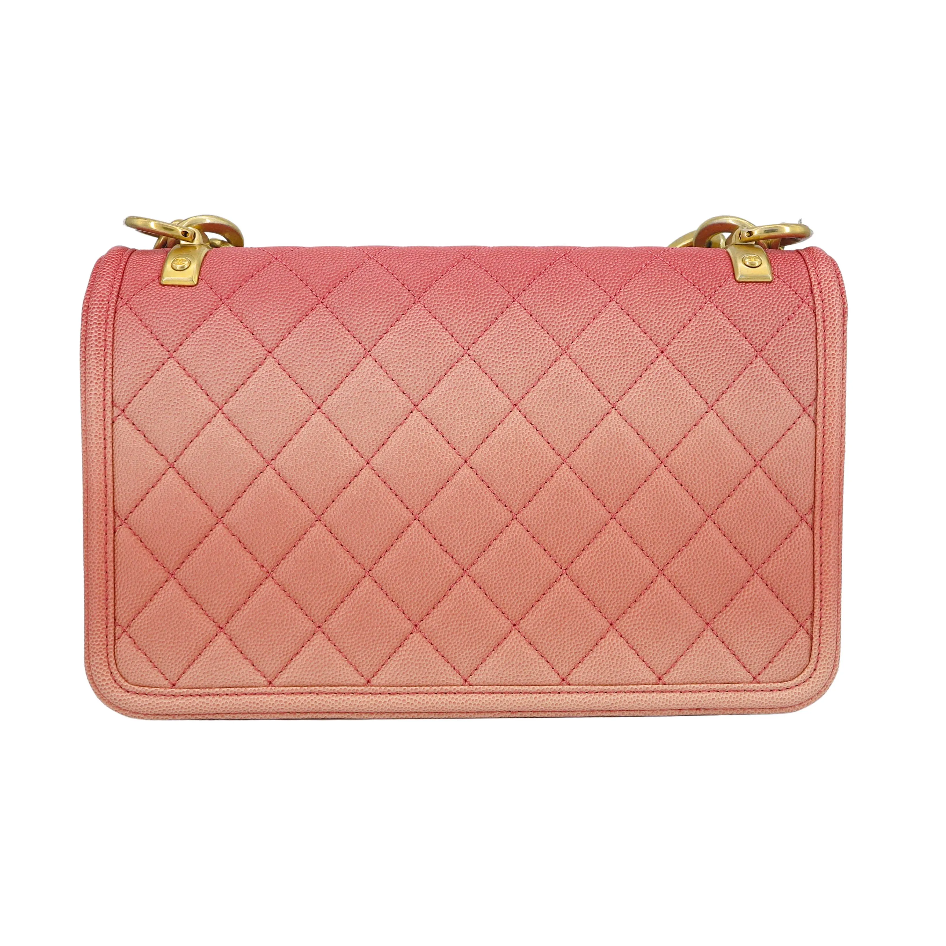 19C Sunset On The Sea Medium Flap Bag in Coral Pink Caviar