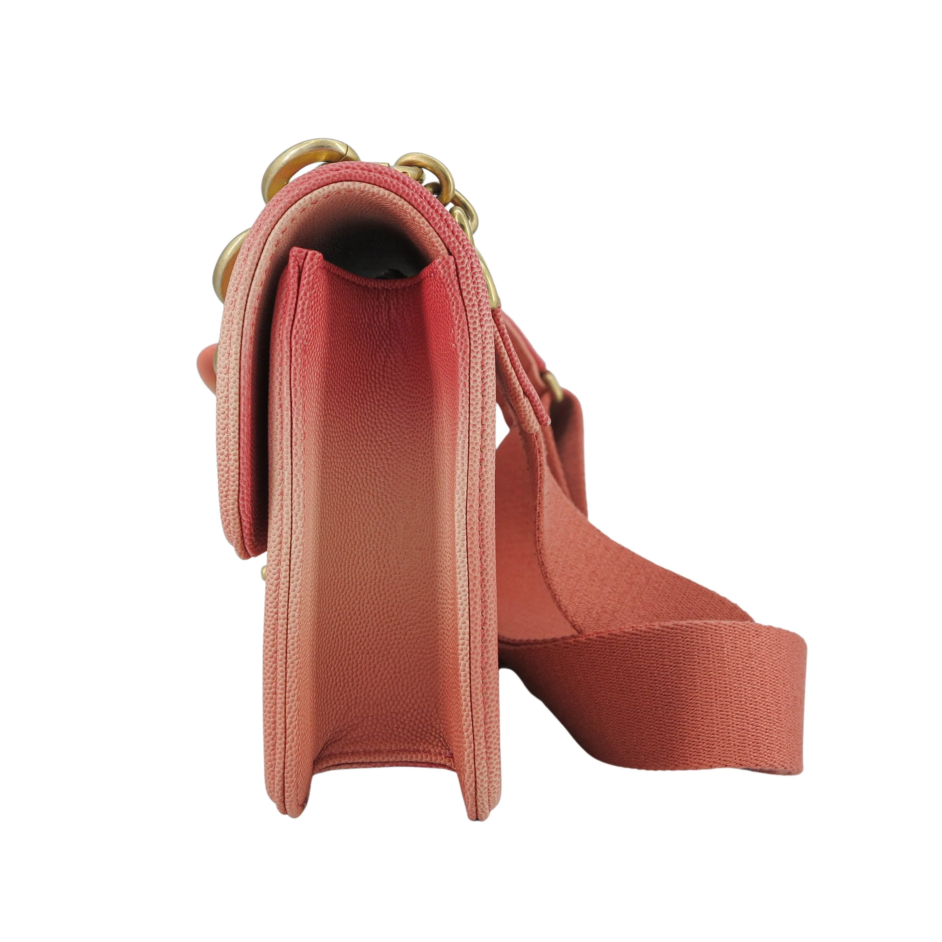 19C Sunset On The Sea Medium Flap Bag in Coral Pink Caviar