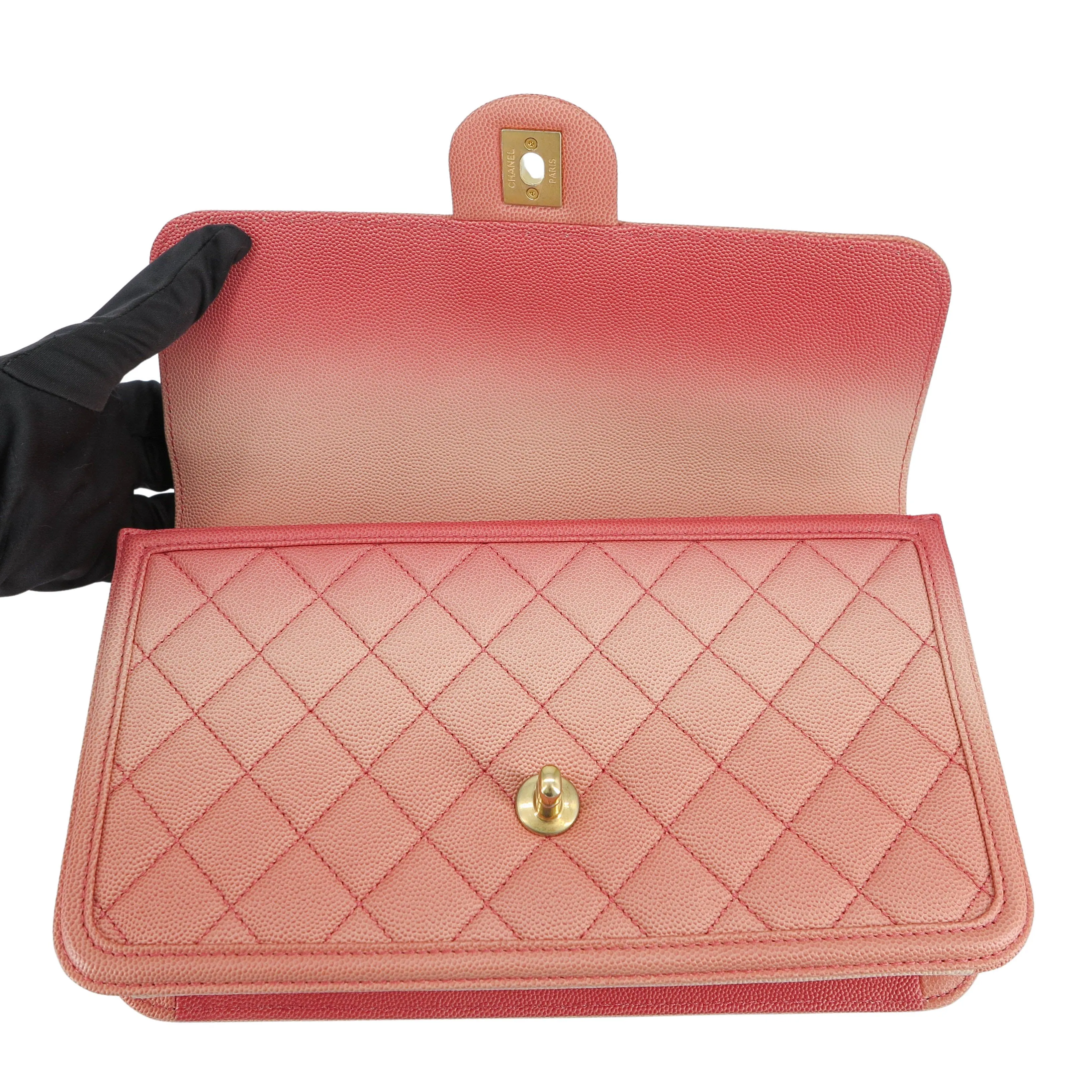 19C Sunset On The Sea Medium Flap Bag in Coral Pink Caviar