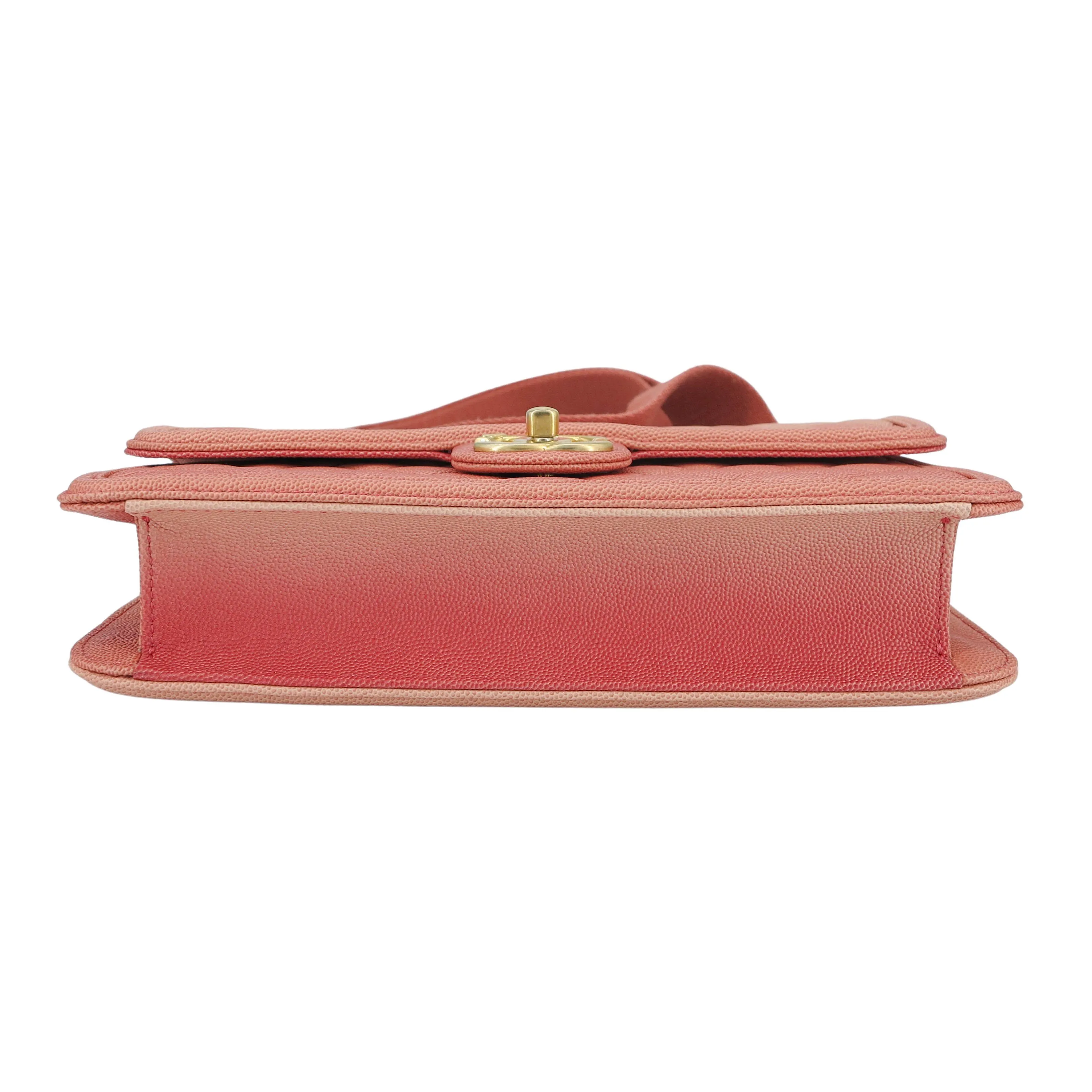 19C Sunset On The Sea Medium Flap Bag in Coral Pink Caviar