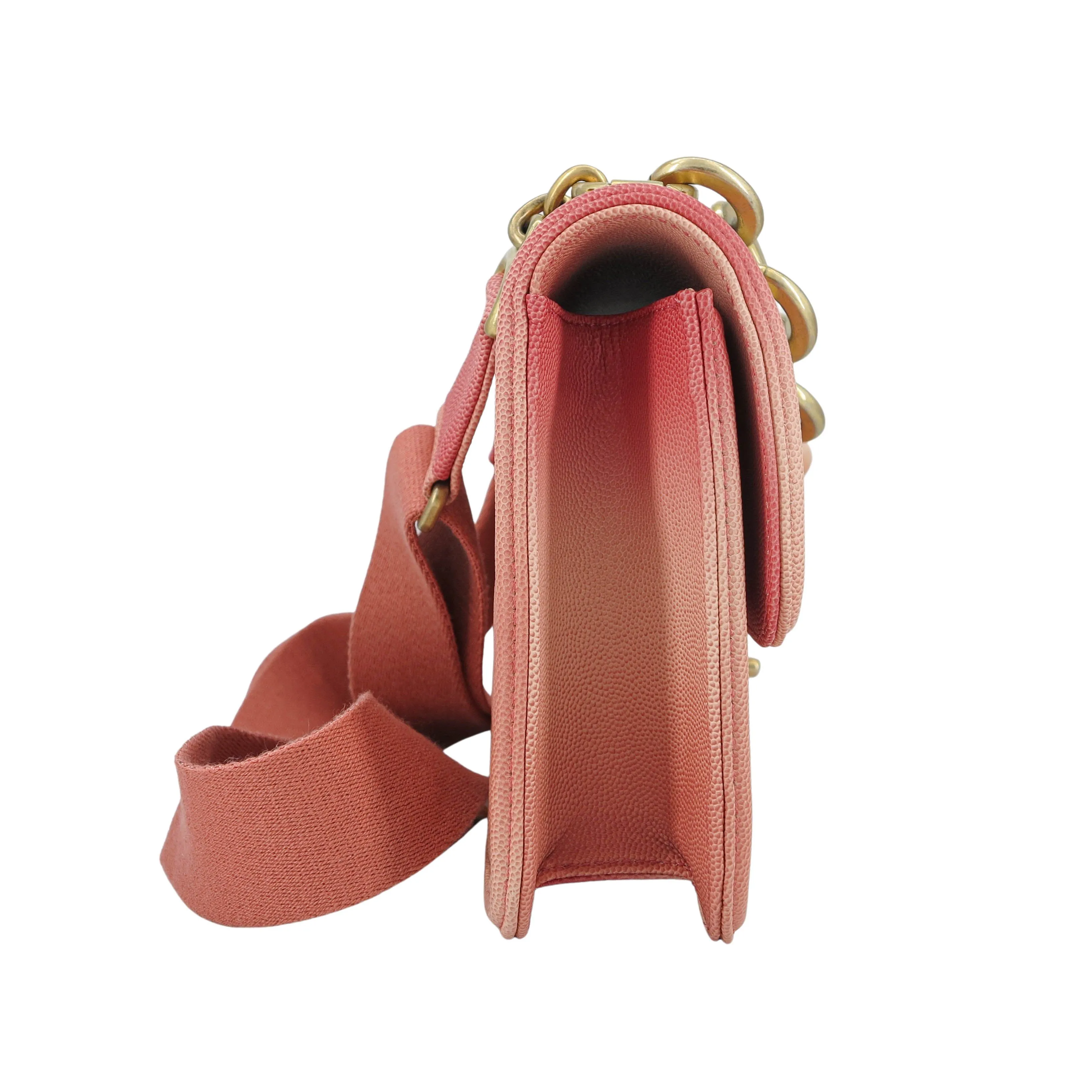 19C Sunset On The Sea Medium Flap Bag in Coral Pink Caviar