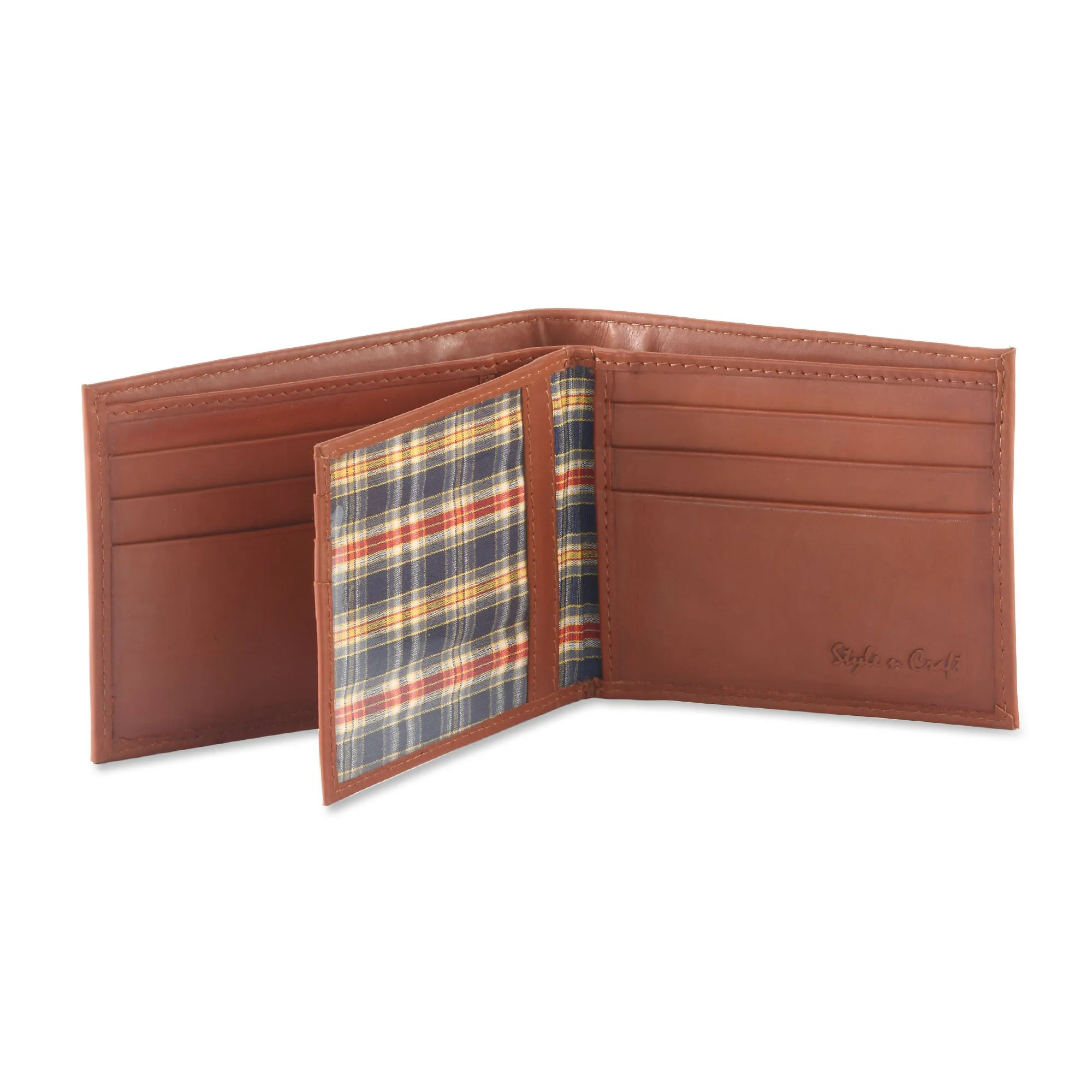 200161-TN Bifold Leather Wallet with Center Flap in Tan | Style n Craft