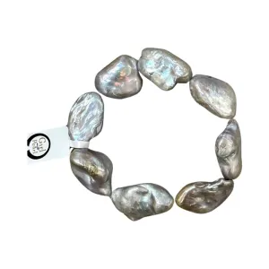 205-07-STRETCH | GRAY STONE PEARL STRETCH BRACELET