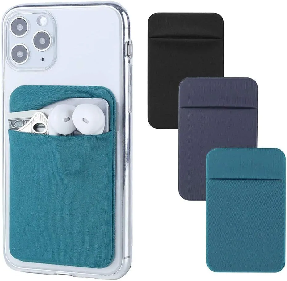 3Pack Phone Card Holder for Back of Phone, Stretchy Stick on Wallet Pocket