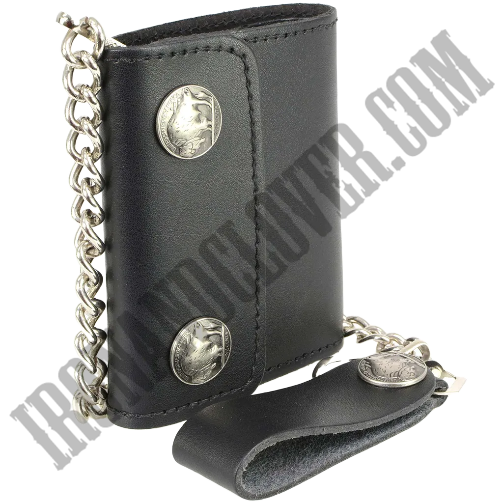 4 Inch Leather Tri-Fold Wallet With Buffalo Nickel Snaps