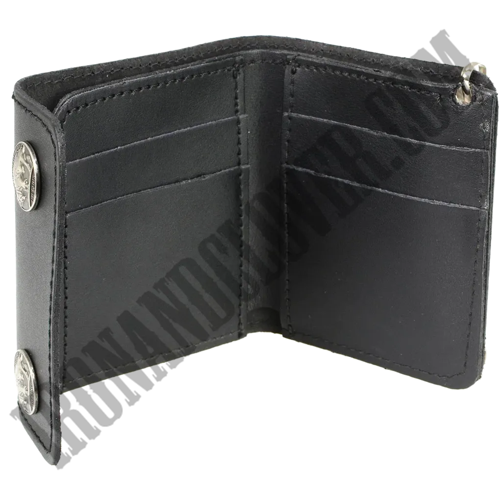 4 Inch Leather Tri-Fold Wallet With Buffalo Nickel Snaps