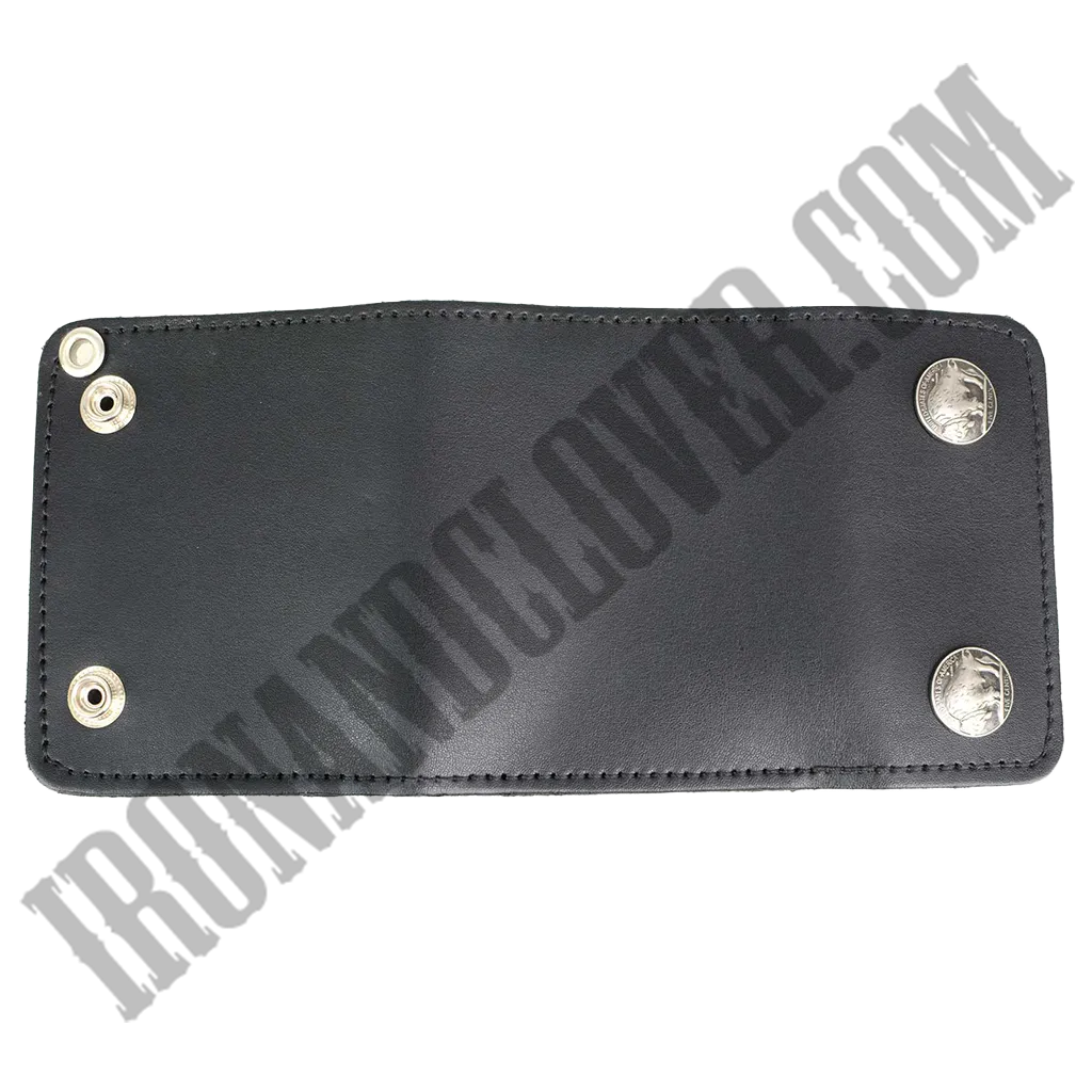 4 Inch Leather Tri-Fold Wallet With Buffalo Nickel Snaps