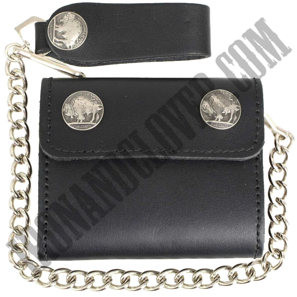 4 Inch Leather Tri-Fold Wallet With Buffalo Nickel Snaps
