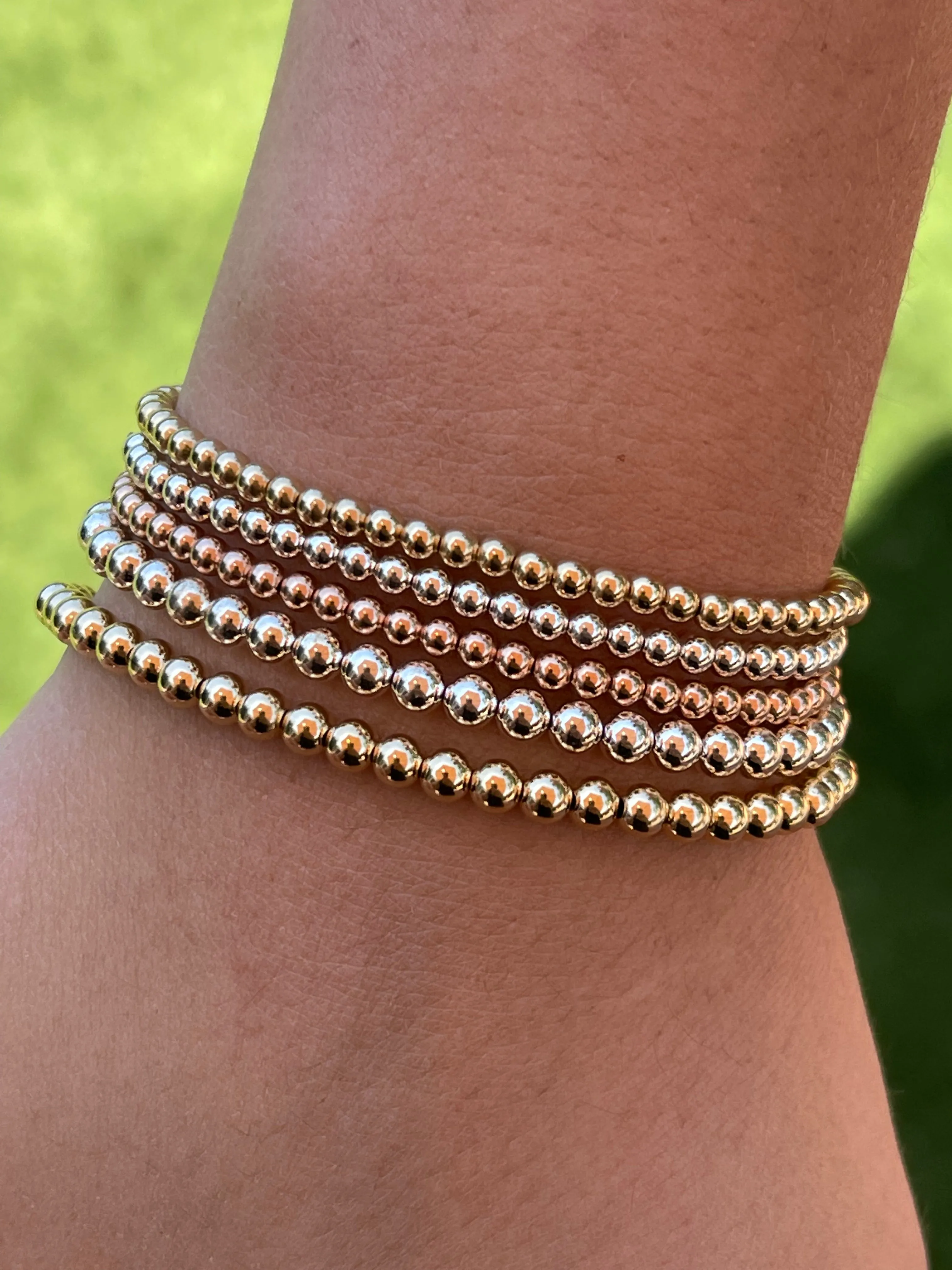 4MM - 14K Gold Filled Beaded Stretch Bracelets