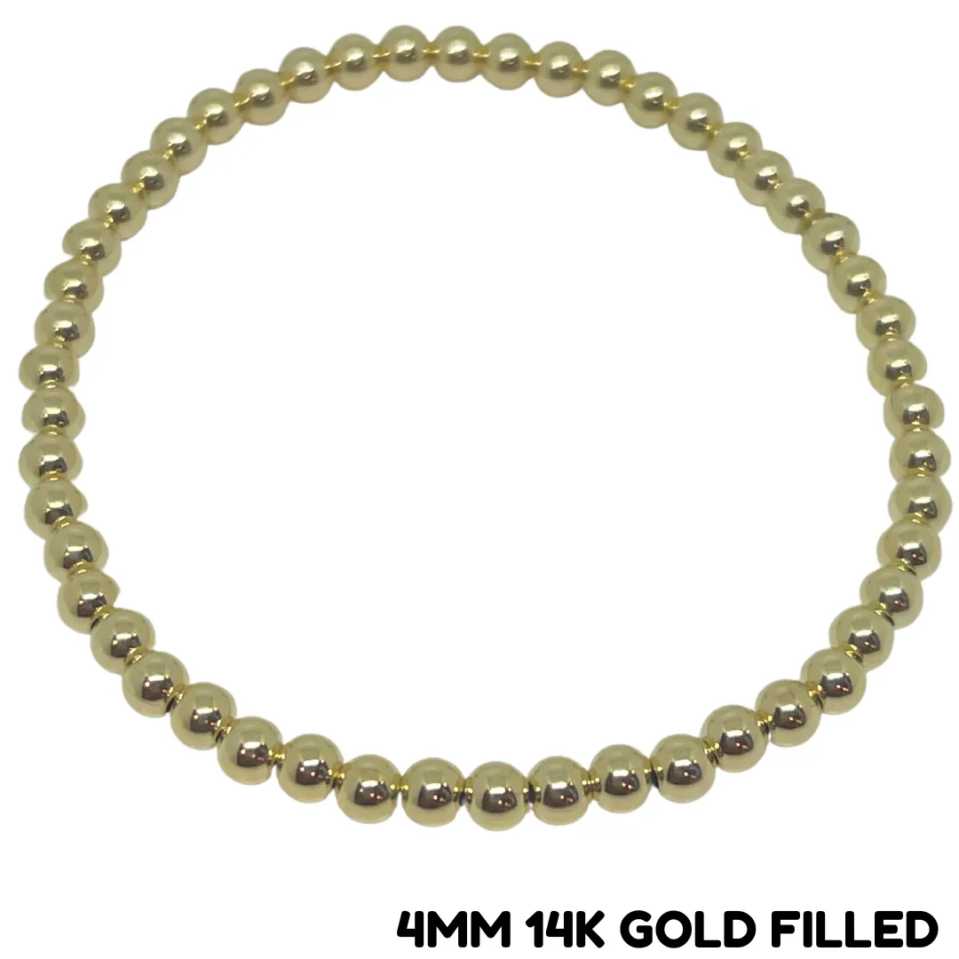 4MM - 14K Gold Filled Beaded Stretch Bracelets