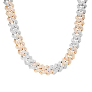925 Silver Moissanite 18mm Miami Cuban 22 Inch Mens Chain 2 Tone Necklace