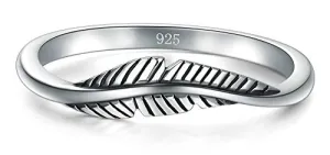 925 Sterling Silver Ring, Feather Ring Size 6