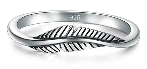 925 Sterling Silver Ring, Feather Ring Size 6