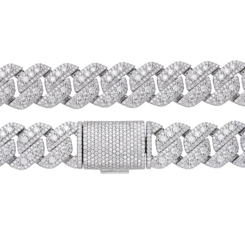 925S & VS MOISSANITE 14MM PRONG CUBAN BRACELET STERLING SILVER