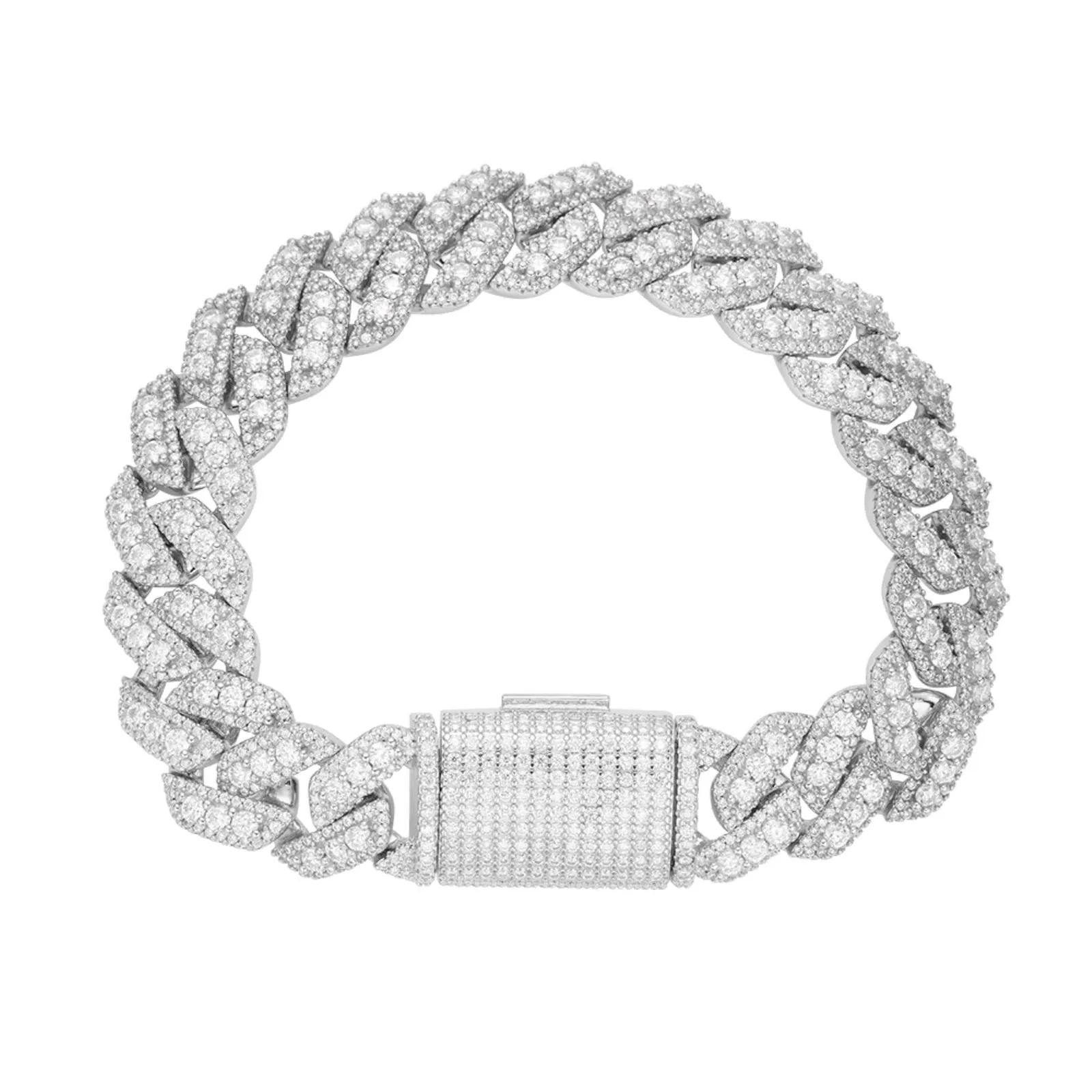 925S & VS MOISSANITE 14MM PRONG CUBAN BRACELET STERLING SILVER